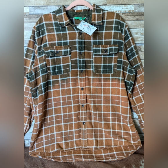 Five Finger Death Punch Upcycled Dip Dye Bleach Flannel Shirt - Picture 11 of 15